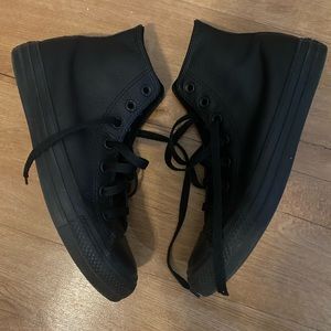 Unisex All Black Leather Converse Chuck Taylor Allstar Hi-Tops, Sz M6/W8